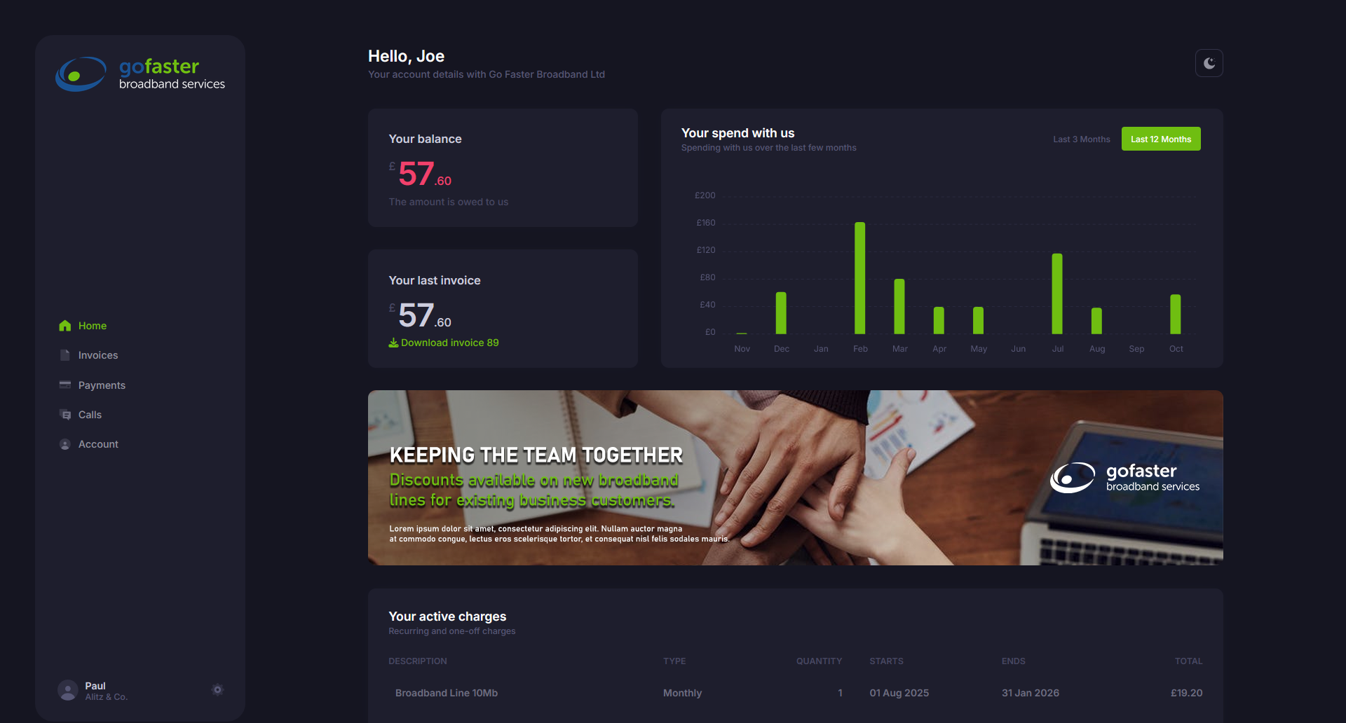 White-label customer portal screenshot